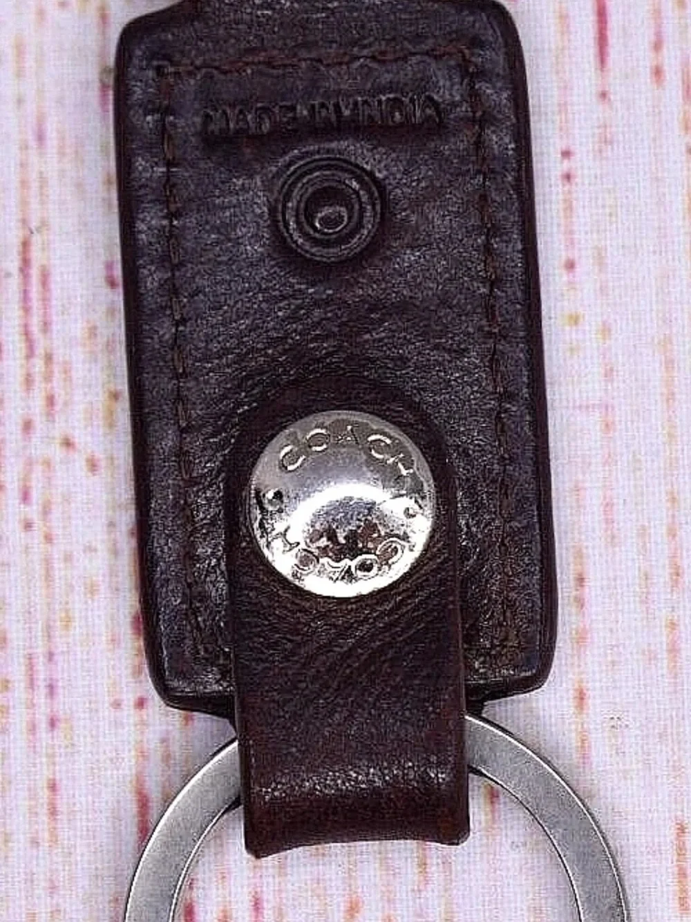 Coach Brown Leather Double Ring Valet Key Chain Key Fob